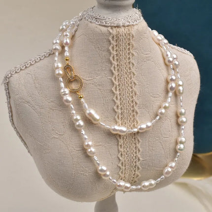 Elegant Long Natural Pearl Necklace Autumn Winter Vintage Fashion Sweater Chain Stylish Versatile Jewelry Accessory For Women