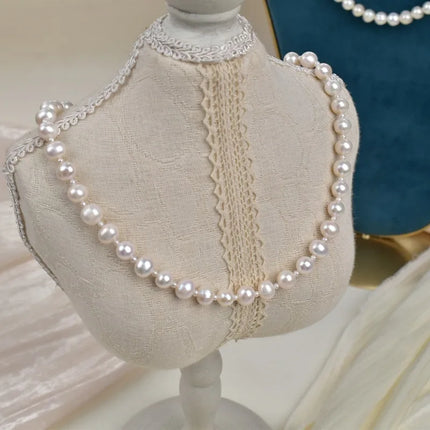Natural Freshwater Pearl Necklace Elegant Simple Round Bead Mommy Chain Pearl Pendant Jewelry Set For Women