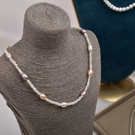Natural Pearl Necklace Women's High-End Luxury Candy Color Splicing Beads Clavicle Chain Gentle Baroque Style Jewelry Accessory