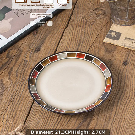 European Style Kiln Glaze Ceramic Tableware Creative Plate Set Salad Bowl Rice Bowl Steak Disc Fish Plate Mug