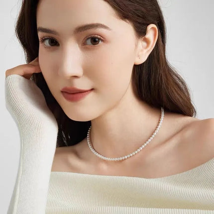Aurora White Near-Round 5mm Freshwater Pearl Necklace For Women Simple Luxury Versatile S925 Silver Clavicle Chain Jewelry