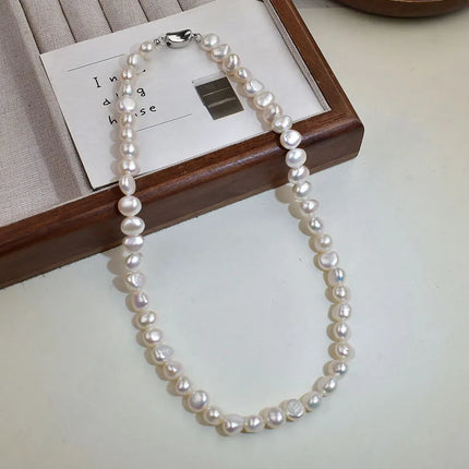 Natural Freshwater Double-Sided Glossy Pearl Necklace For Women Summer Luxury Fashion Pearl Clavicle Chain Jewelry
