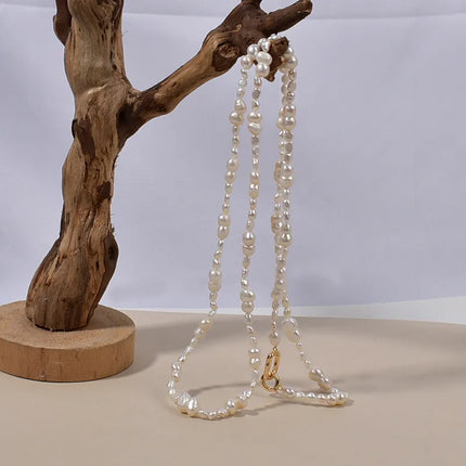 New Natural Baroque Shape Pearl Necklace Hollow Core Freeform Freshwater 8 Letter Fashionable Sweater Chain Original Design