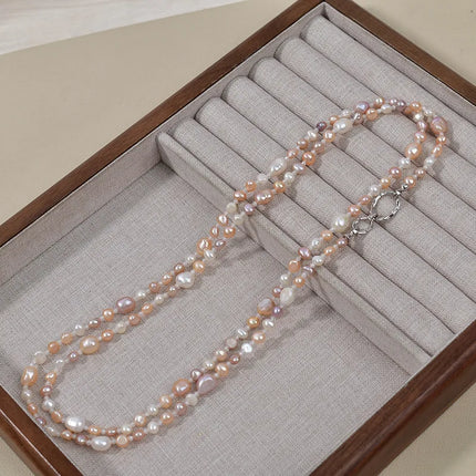 Natural Baroque Pearl Necklace Women's Long Sweater Chain Versatile Elegant High-End Feeling Mixed Color Original Design Jewelry