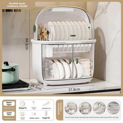 Golden Cat Kitchen Draining Cupboard with Lid for Bowl Box for Bowl and Dish Plate Chopsticks Tableware Household Storage Shelf Storage Box