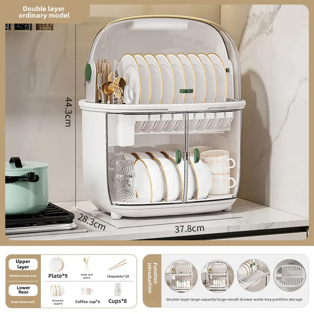 Golden Cat Kitchen Draining Cupboard with Lid for Bowl Box for Bowl and Dish Plate Chopsticks Tableware Household Storage Shelf Storage Box