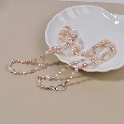 Natural Baroque Pearl Necklace Women's Long Sweater Chain Versatile Elegant High-End Feeling Mixed Color Original Design Jewelry
