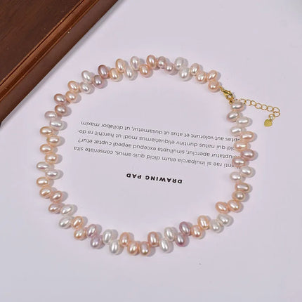 Natural Freshwater Pearl Rice Bead Necklace Bracelet Women's Mixed Color Three-Hole Candy Style Jewelry Simple Design