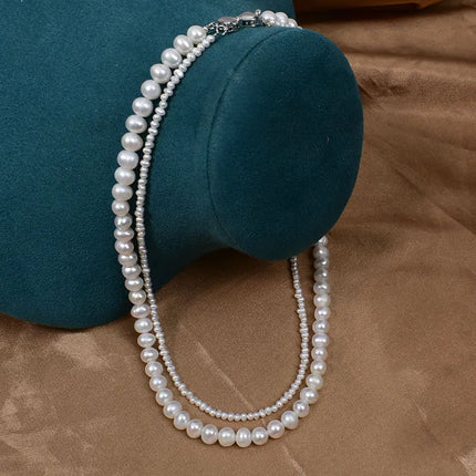 Natural Freshwater Double Layer Pearl Necklace Women's Sweater Chain Versatile Autumn Winter Jewelry Beaded Necklace