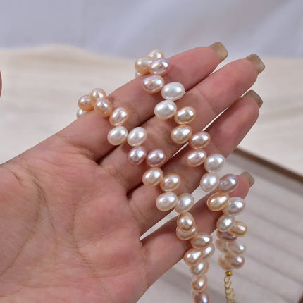 Natural Freshwater Pearl Rice Bead Necklace Bracelet Women's Mixed Color Three-Hole Candy Style Jewelry Simple Design