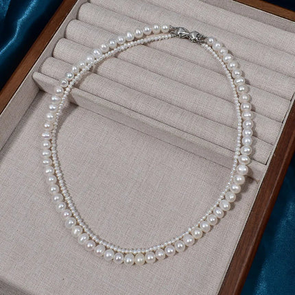 Natural Freshwater Double Layer Pearl Necklace Women's Sweater Chain Versatile Autumn Winter Jewelry Beaded Necklace