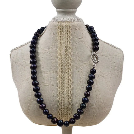 Black Pearl Necklace Autumn Winter Style Women's Simple Natural Freshwater Pearl OT Clasp Lockbone Chain Luxury Minimalist