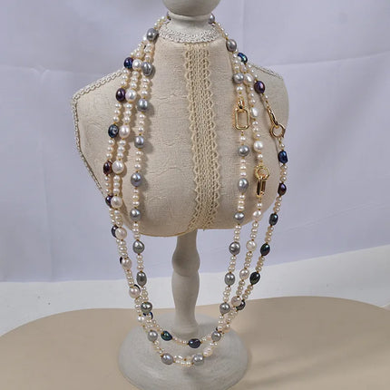 Handmade Long Natural Freshwater Pearl Necklace For Women Sweater Chain Elegant High-End Accessory Suitable For Autumn Winter