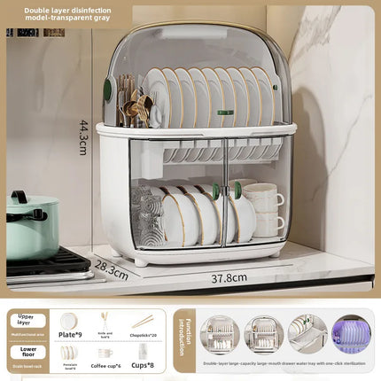 Golden Cat Kitchen Draining Cupboard with Lid for Bowl Box for Bowl and Dish Plate Chopsticks Tableware Household Storage Shelf Storage Box