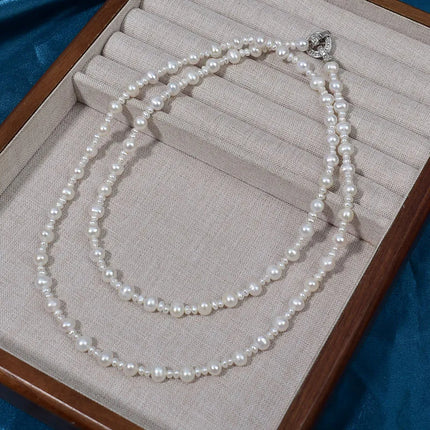 Retro Baroque Irregular Freshwater Pearl Long Necklace Women Fashion Multi-Layered Stacking Sweater Chain Jewelry Accessory