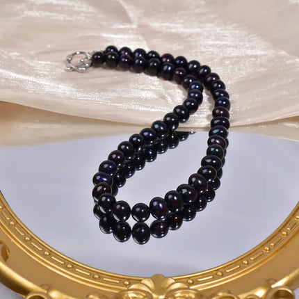 Black Pearl Necklace Autumn Winter Style Women's Simple Natural Freshwater Pearl OT Clasp Lockbone Chain Luxury Minimalist