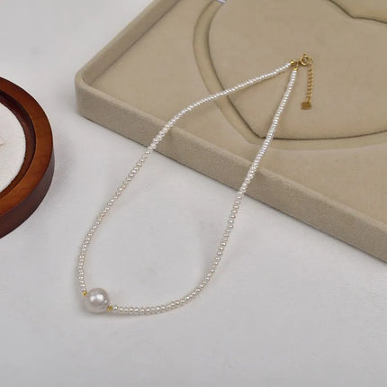 Elegant Natural Single Baroque Pearl Necklace Versatile Simple Style Choker French Vintage Clasp Road Open Link Chain
