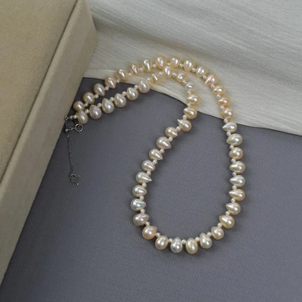 Natural Freshwater Pearl Necklace Collection For Women Elegant Simple Irregular Lockbone Chain Necklace Baroque Style