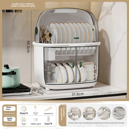 Golden Cat Kitchen Draining Cupboard with Lid for Bowl Box for Bowl and Dish Plate Chopsticks Tableware Household Storage Shelf Storage Box