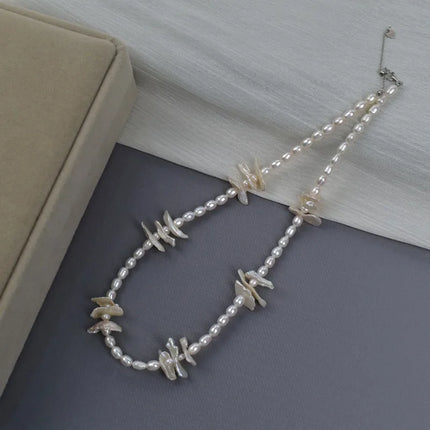 Natural Freshwater Pearl Necklace Collection For Women Elegant Simple Irregular Lockbone Chain Necklace Baroque Style