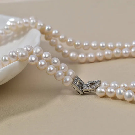 Double Layer Pearl Sweater Chain Necklace Autumn Winter Natural Freshwater Pearl Design Simple Elegant Vintage Feeling