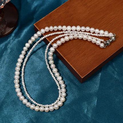 Natural Freshwater Double Layer Pearl Necklace Women's Sweater Chain Versatile Autumn Winter Jewelry Beaded Necklace