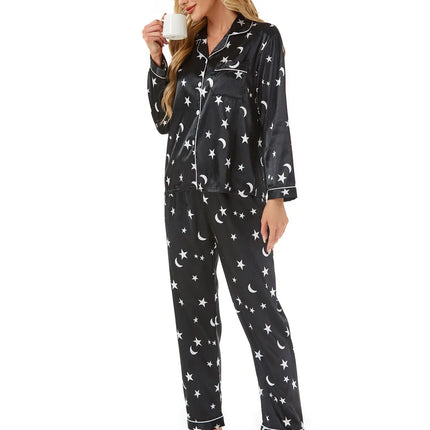 Elegant Long Sleeve Women's Home Clothes Set Sleepwear Casual Fashionable Autumn Middle East Style Polyester Silk Blend