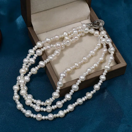 Retro Baroque Irregular Freshwater Pearl Long Necklace Women Fashion Multi-Layered Stacking Sweater Chain Jewelry Accessory