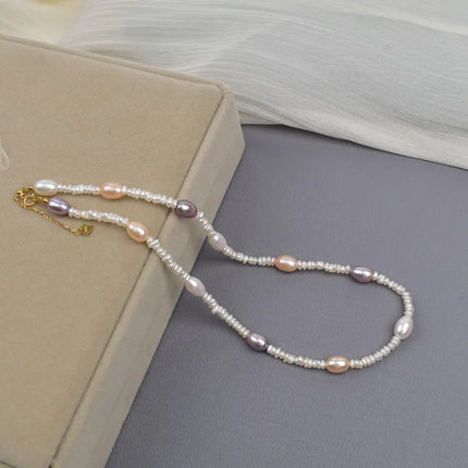Natural Pearl Necklace Women's High-End Luxury Candy Color Splicing Beads Clavicle Chain Gentle Baroque Style Jewelry Accessory