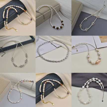 Natural Freshwater Pearl Necklace Collection For Women Elegant Simple Irregular Lockbone Chain Necklace Baroque Style