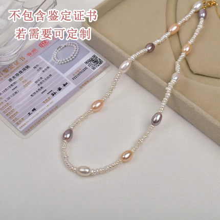 Natural Pearl Necklace Women's High-End Luxury Candy Color Splicing Beads Clavicle Chain Gentle Baroque Style Jewelry Accessory