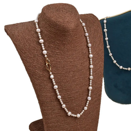 Elegant Long Natural Freshwater Pearl Necklace For Women Double Layered French Sweater Chain Design Simple Style Jewelry Accessory
