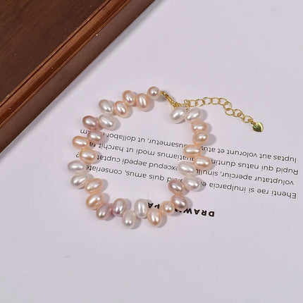 Natural Freshwater Pearl Rice Bead Necklace Bracelet Women's Mixed Color Three-Hole Candy Style Jewelry Simple Design
