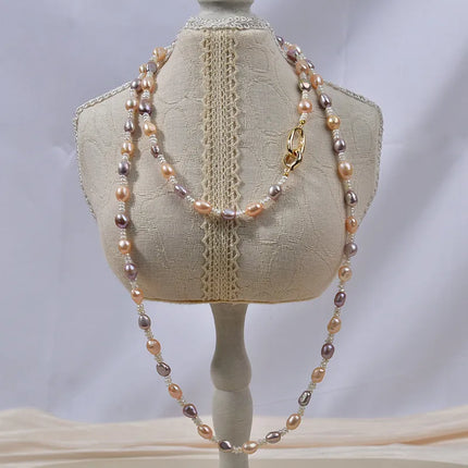 Natural Freshwater Pearl Necklace Women's Long Elegant Original Design Mixed Color Baroque Irregular Shape Straight Hole