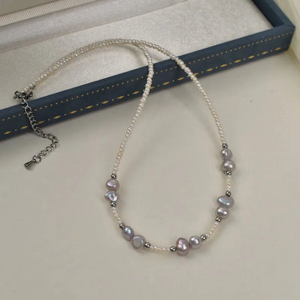Natural Freshwater Pearl Necklace Collection For Women Elegant Simple Irregular Lockbone Chain Necklace Baroque Style