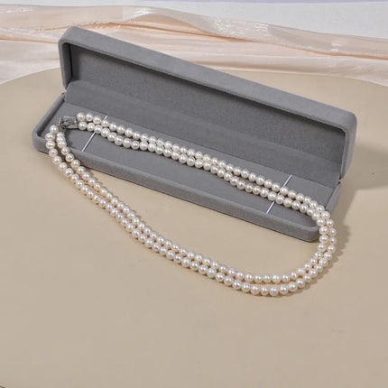 Double Layer Pearl Sweater Chain Necklace Autumn Winter Natural Freshwater Pearl Design Simple Elegant Vintage Feeling