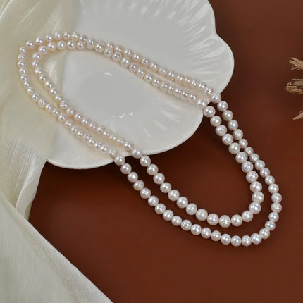 Elegant Long Multi-Layer Natural Freshwater Pearl Necklace Simple Style Real Pearl Sweater Chain For Women Qipao Chain Accessory