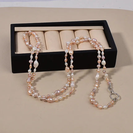 Natural Baroque Pearl Necklace Women's Long Sweater Chain Versatile Elegant High-End Feeling Mixed Color Original Design Jewelry
