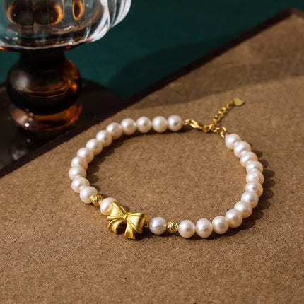 Natural Freshwater Pearl Bracelet For Women With Butterfly Knot Running Princess Design 925 Silver Jewelry Gift For Girlfriend