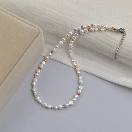 Natural Freshwater Pearl Necklace Collection For Women Elegant Simple Irregular Lockbone Chain Necklace Baroque Style