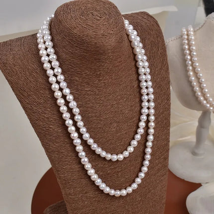 Elegant Long Multi-Layer Natural Freshwater Pearl Necklace Simple Style Real Pearl Sweater Chain For Women Qipao Chain Accessory