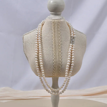 Double Layer Pearl Sweater Chain Necklace Autumn Winter Natural Freshwater Pearl Design Simple Elegant Vintage Feeling