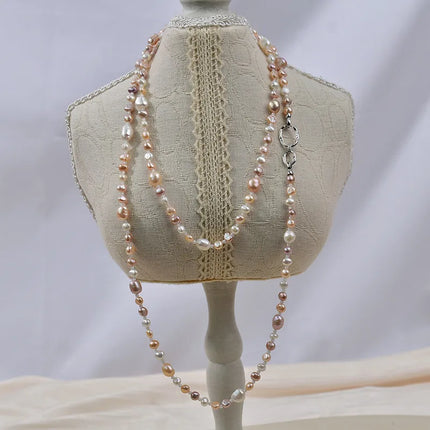 Natural Baroque Pearl Necklace Women's Long Sweater Chain Versatile Elegant High-End Feeling Mixed Color Original Design Jewelry