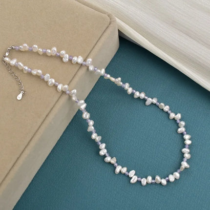 Natural Freshwater Pearl Necklace Collection For Women Elegant Simple Irregular Lockbone Chain Necklace Baroque Style