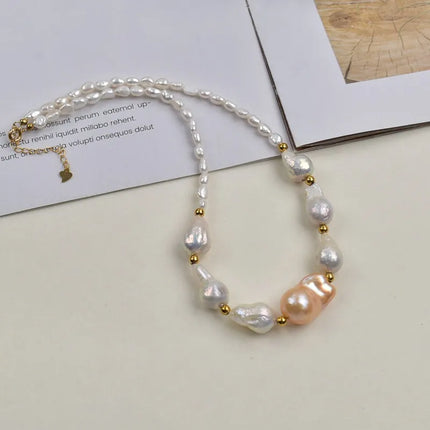 Natural Freshwater Pearl Necklace Collection For Women Elegant Simple Irregular Lockbone Chain Necklace Baroque Style