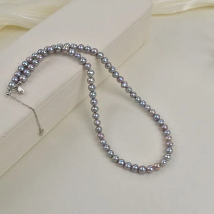 Natural Freshwater Pearl Necklace For Women S925 Silver Grey Versatile Simplicity Lobster Clasp Choker Fake Saltwater Real Hemp