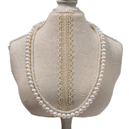 Natural Freshwater Double Layer Pearl Necklace Women's Sweater Chain Versatile Autumn Winter Jewelry Beaded Necklace