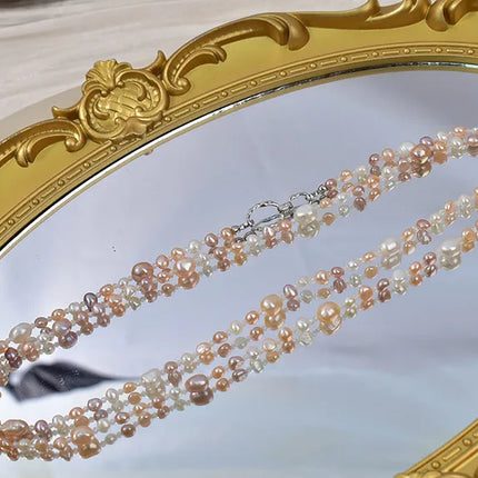 Natural Baroque Pearl Necklace Women's Long Sweater Chain Versatile Elegant High-End Feeling Mixed Color Original Design Jewelry