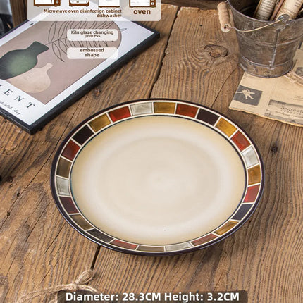 European Style Kiln Glaze Ceramic Tableware Creative Plate Set Salad Bowl Rice Bowl Steak Disc Fish Plate Mug
