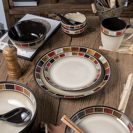 European Style Kiln Glaze Ceramic Tableware Creative Plate Set Salad Bowl Rice Bowl Steak Disc Fish Plate Mug
